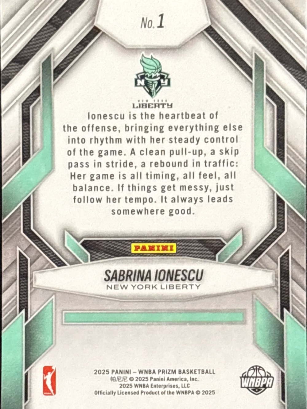 Panini Sabrina Ionescu New York Liberty Card - Fearless - Picture 2 of 2